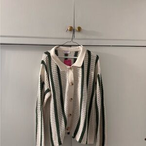 Elegant Green and Cream Women's Cardigan